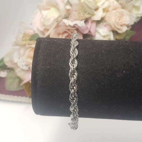 24K White Gold Plate Rope Chain Bracelet Chunky Rope Chain Bracelet - Picture 7 of 9